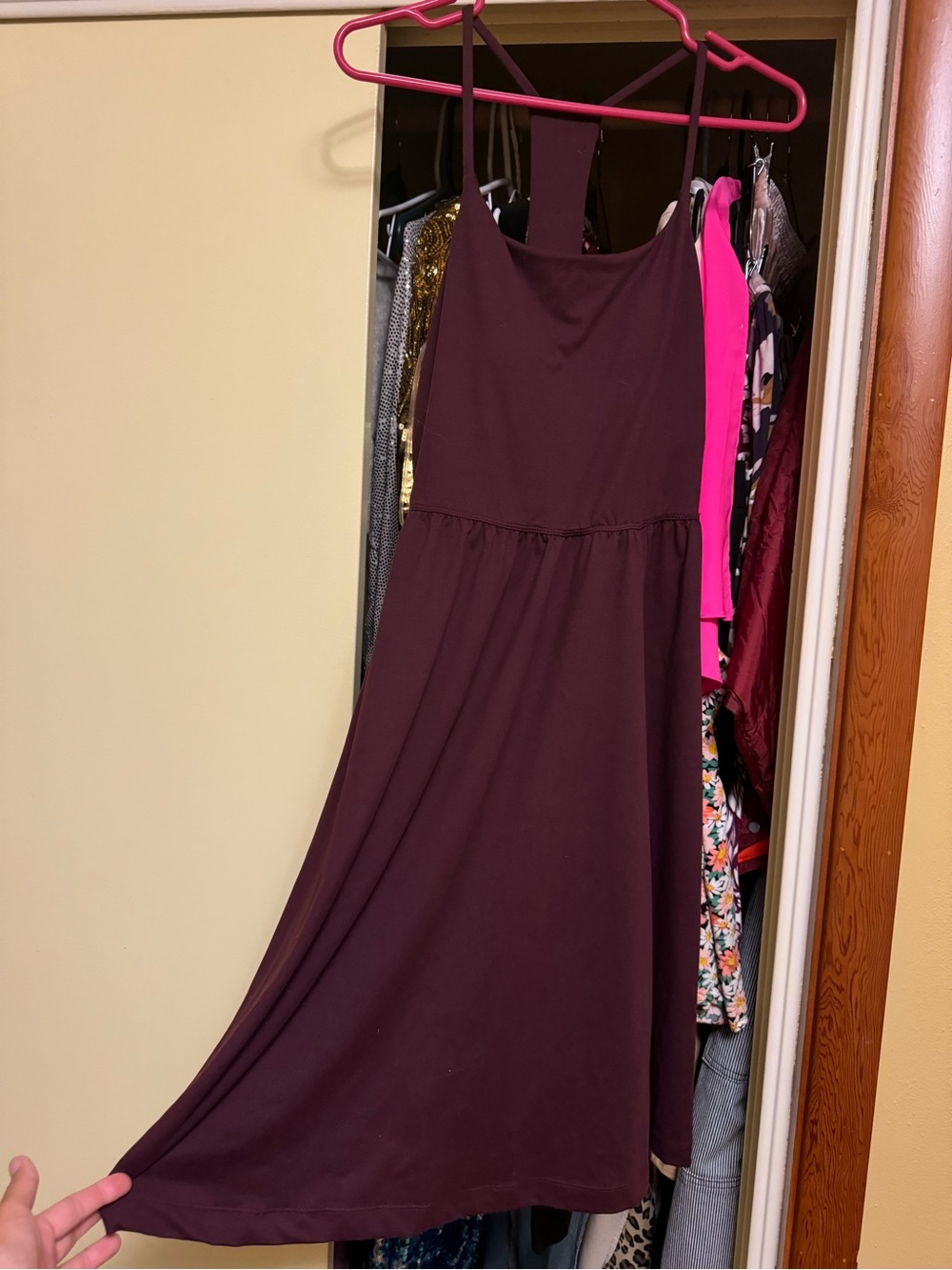 2 Sleeveless Midi Dress in Deep maroon and black  black. Built in bra